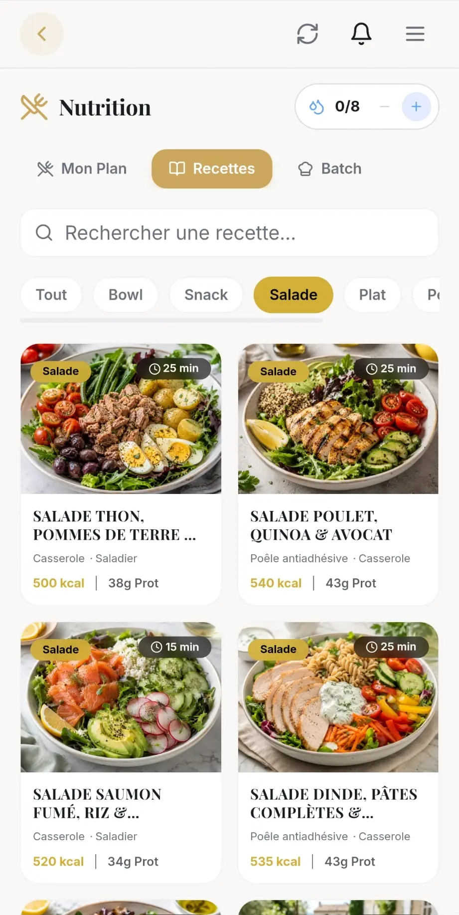 Aperçu du module Nutrition dans ADN Coach